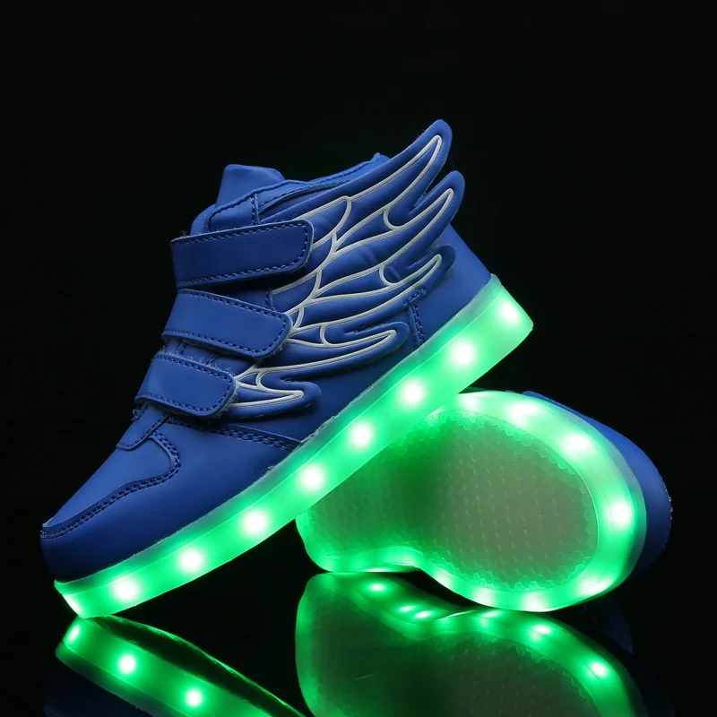 Детские светящиеся кроссовки синие повседневные с подсветильник кой зарядка