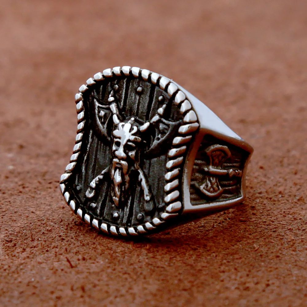 

Retro Stainless Steel Viking Warrior Double Axe Ring Men's Thor Hammer Rings Odin Norse Pagan Biker Amulet Jewelry Gifts for Him