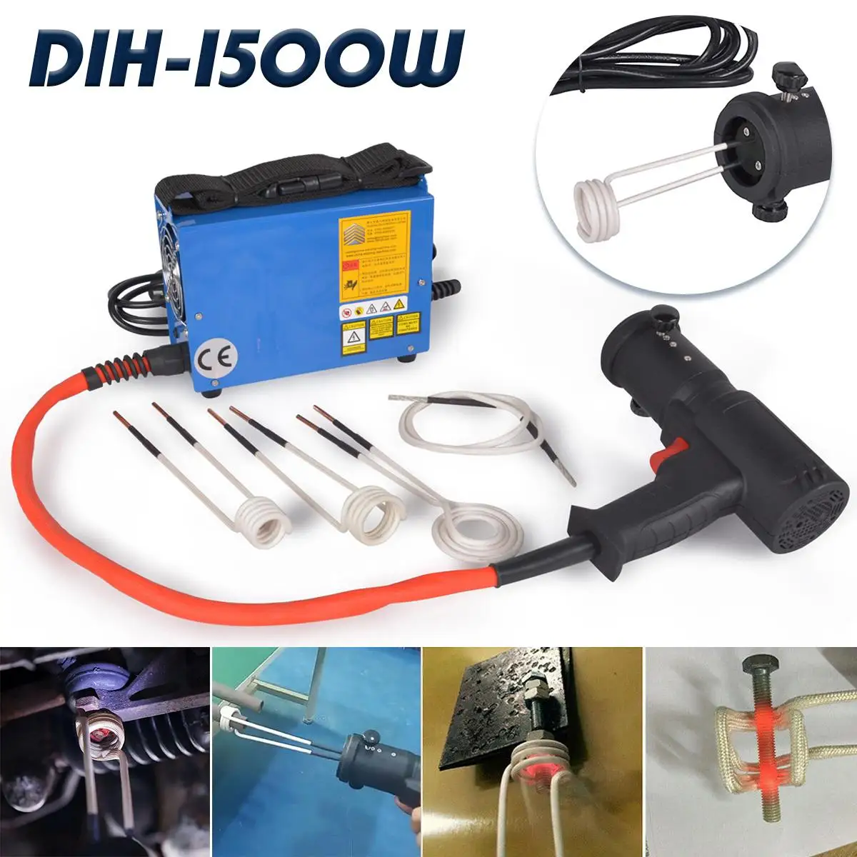 

220V Portable 1500W Flameless Induction Heater 800 Degree High Temperature Heating Machine Air Cooling Screw Bolt Remover Tool