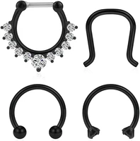 4pcs 16g surgical steel clear cz nose hoop septum ear daith tragus clicker rings retainer body piercing jewelry