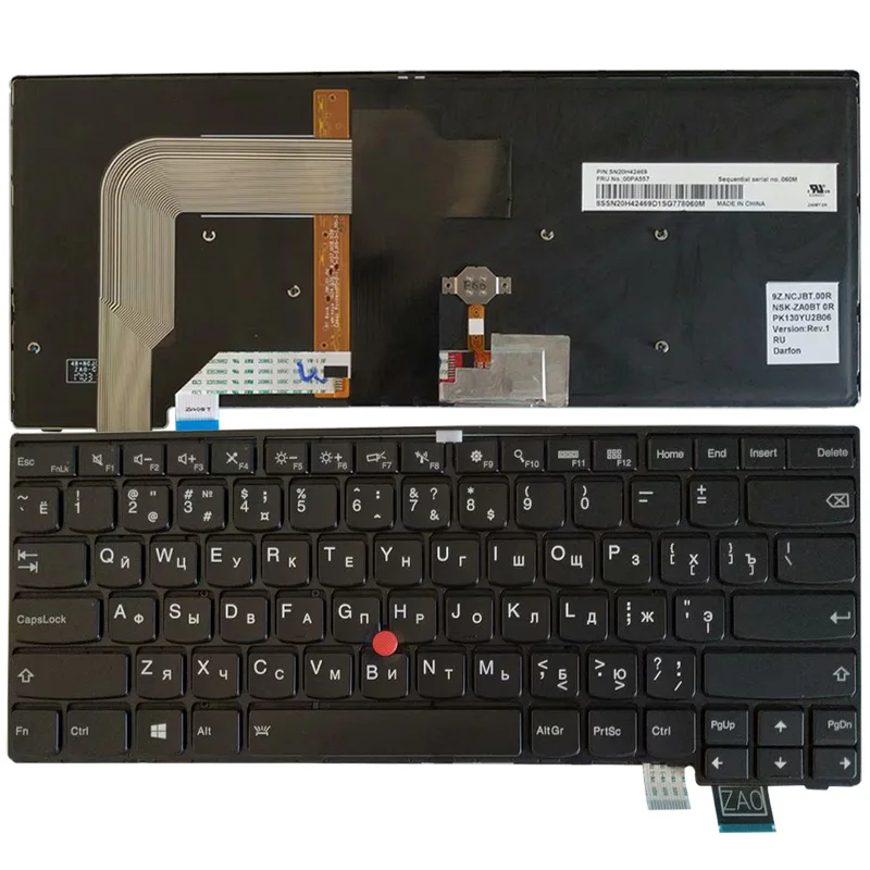 Новая русская клавиатура для ноутбука Lenovo Thinkpad T460S T470S с подсветкой RU черная SN20H42469