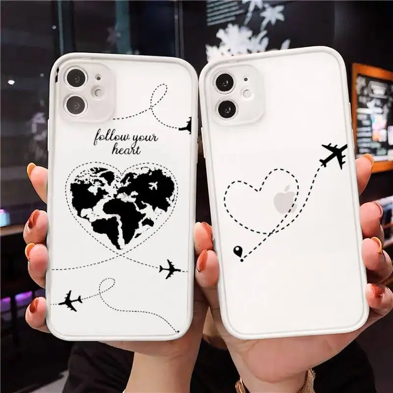 World Map Travel Phone Case Clear matte transparent For white iPhone 7 8 x xs xr 11 12 pro plus max mini Funda