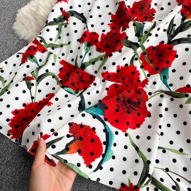 

Croysier Summer Dress Polka Dot Floral Print Elegant Vintage Midi Dress Women Tie Strap Ruffle Hem Evening Party Bodycon Dress