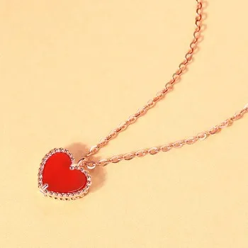

S925 Sterling Silver Heart-shaped Agate Necklace Small Red Heart Red Agate Pendant Female Jewelry XXL001