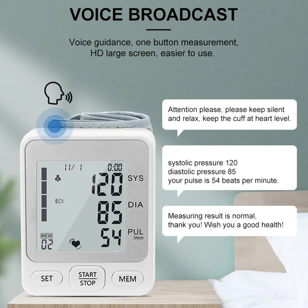 Автоматический цифровой тонометр на запястье портативный электронный прибор