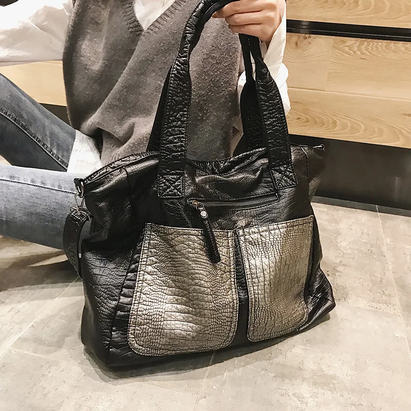 2019 новый большой Ёмкость черный крокодила сумки из натуральной кожи роскошные
