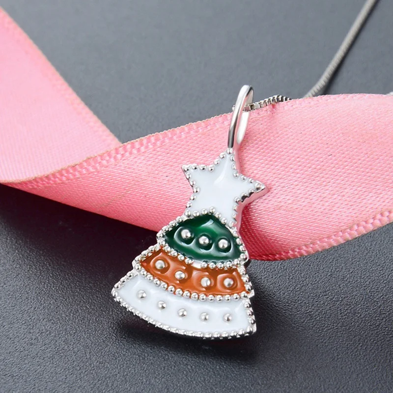 

Hemiston 925 Sterling Silver Colorful Christmas tree Pendant With 45CM Necklaces For Women Jewelry Friend Gift