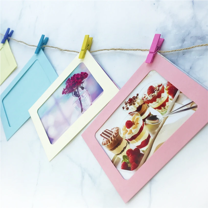 Цветная фоторамка сделай сам с деревянными зажимами бумажная картина украшение