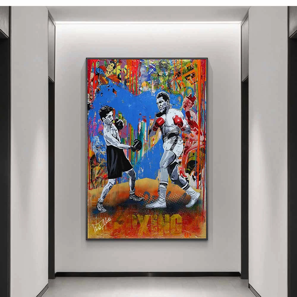 Граффити Мухаммеда Али боксерские матчи Картина на холсте уличное искусство