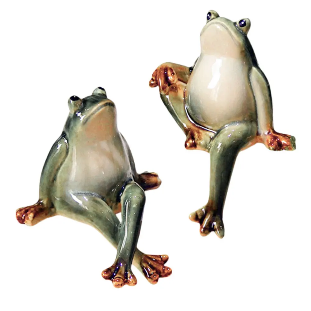 

2Pcs Simulated Ceramic Frogs Desktop Adornments Adorable Children Present(Green)