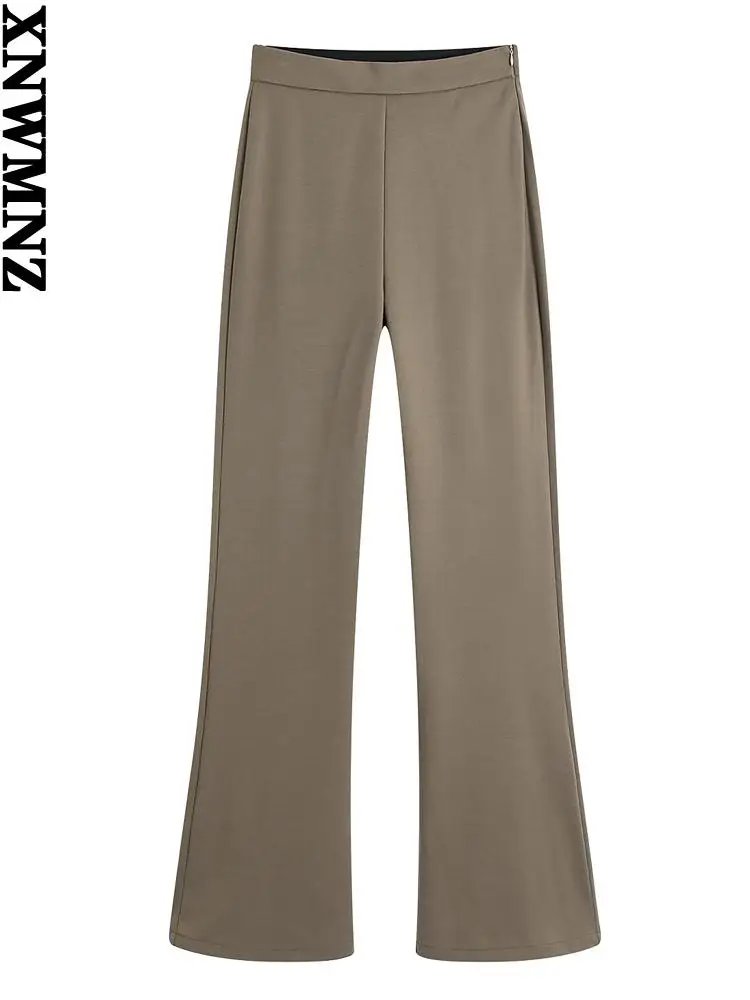 

XNWMNZ za 2022 женские мягкие на ощупь атласные расклешенные брюки женские модные брюки с высокой талией и боковой молнией женские брюки