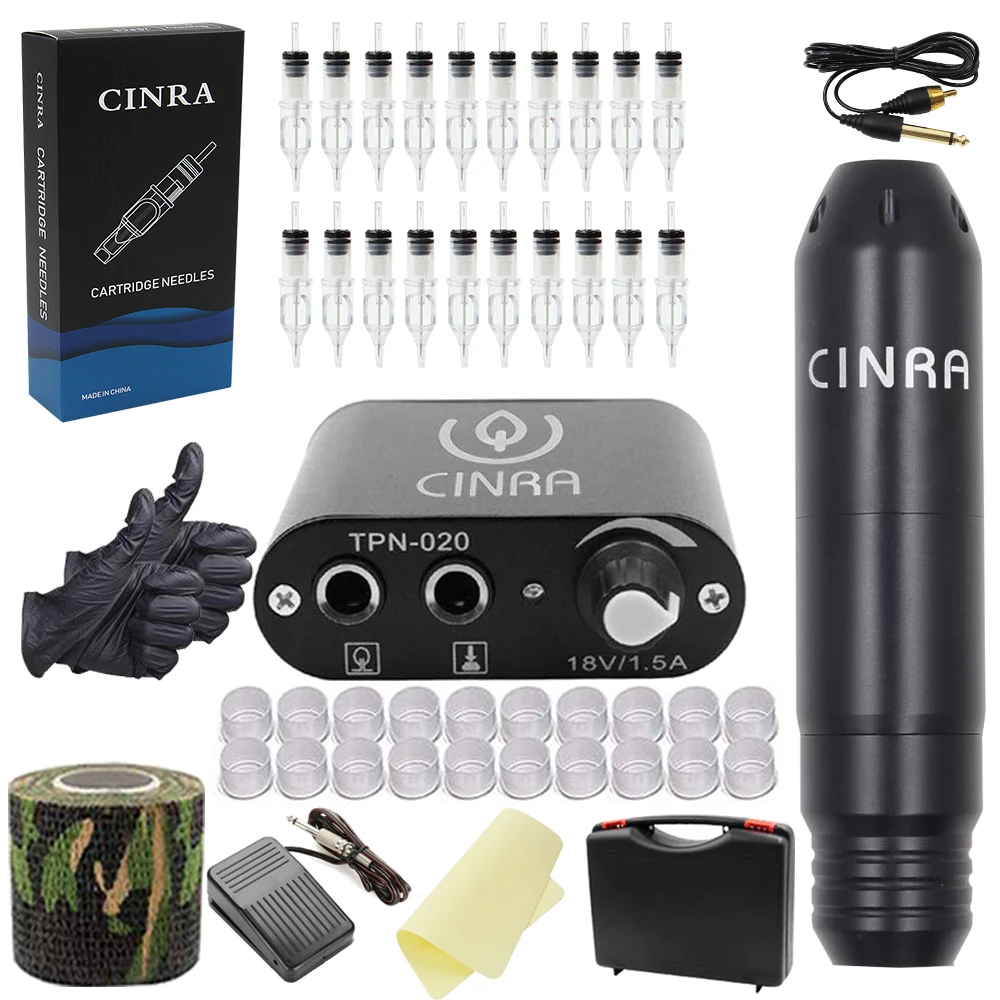 

Картридж татуировки Kit с ручка для нанесения татуировок Беспроводной татуировки Питание 20 штук синий иглы для татуировок баллончики