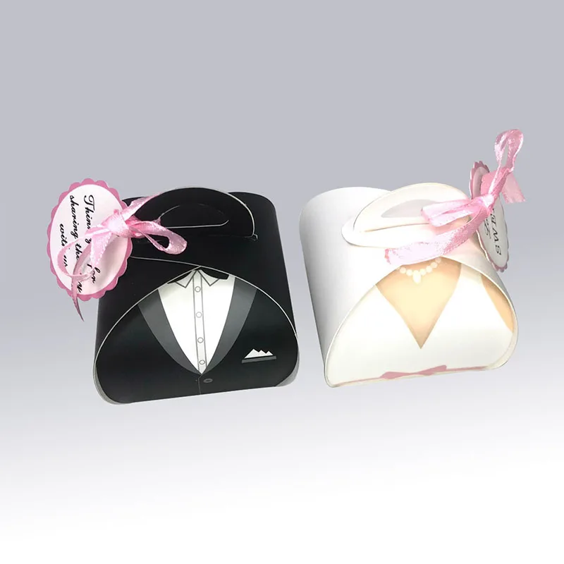 Подарочные пакеты для свадебных конфет 50 шт. коробочки и платьев жениха с лентой