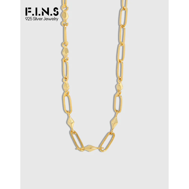 

F.I.N.S Luxury S925 Sterling Silver Geometric Rhombus Cuban Curb Necklace Choker Clavicle Chain Stackable Fine Silver 925 Jewelr