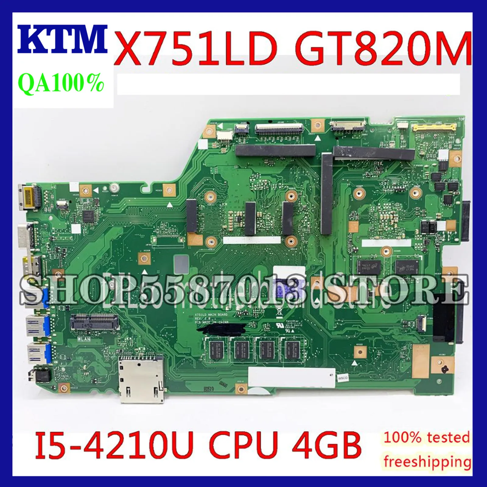 

KEFU X751LD For ASUS X751LA X751LAB X751LD X751LB original Laptop Motherboard I5-4210U 4G GT820M original Mainboard Test 100%