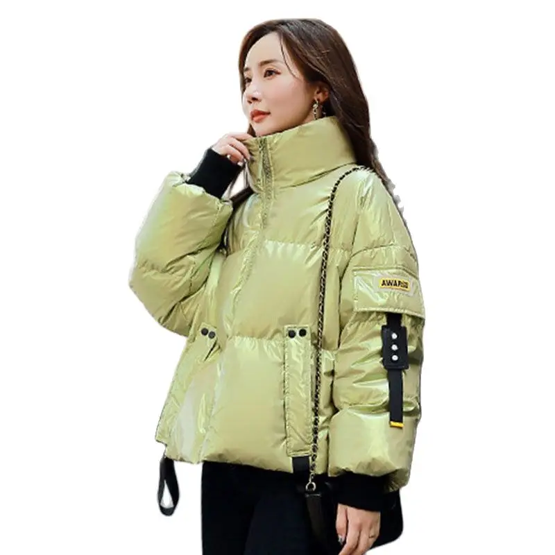 Women's Parka 2021 Winter New Shiny Down Coats Short Stand Collar Loose Puffer Jacket Women Large Size Thick Warm Quilted Coat