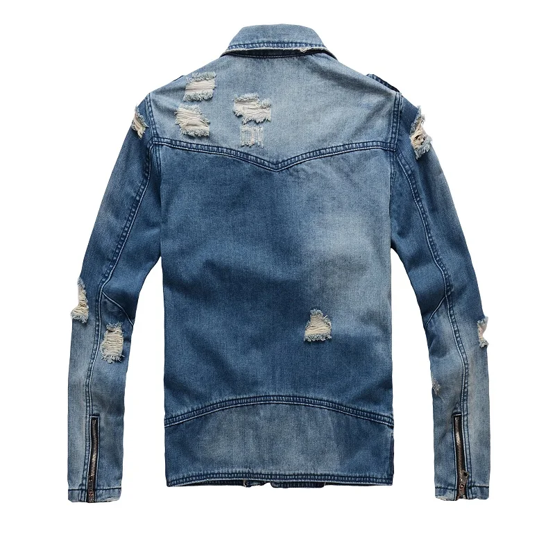 

Fashion clothing jacket men retro blue zipper jeans coat motorcycle jacket men's jacket men hip-hop jacket