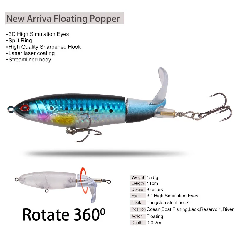 Плавающая рыболовная наживка Поппер 3D Высокая симуляция глаза вольфрамовый