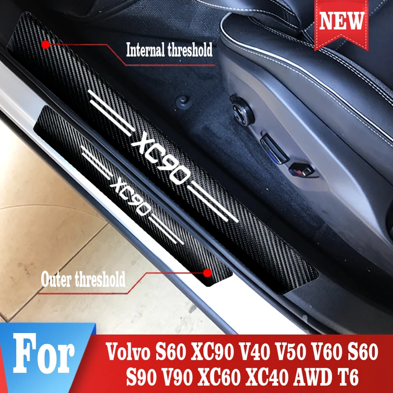 

Car Stickers For Volvo S60 XC90 V40 V50 V60 S60 S90 V90 XC60 XC40 AWD T6 Auto Door Threshold Carbon Protector Decals Accessories