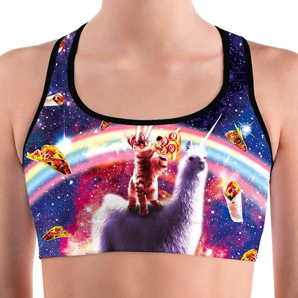 Women's Galaxy Cat Vibrant Fitness Bra Training Breathable Gym Sports Bras for Running Cycling |