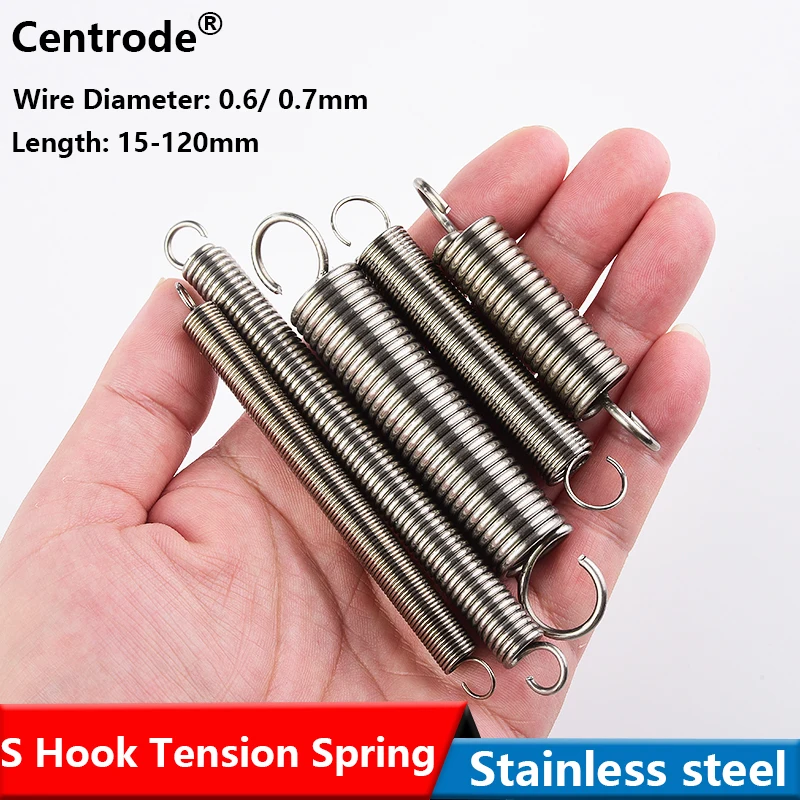 304 SUS extension spring, length 70-120 mm, Wire diameter 0.6 0.7 0.8mm tension spring, open hook extension spring, hook spring