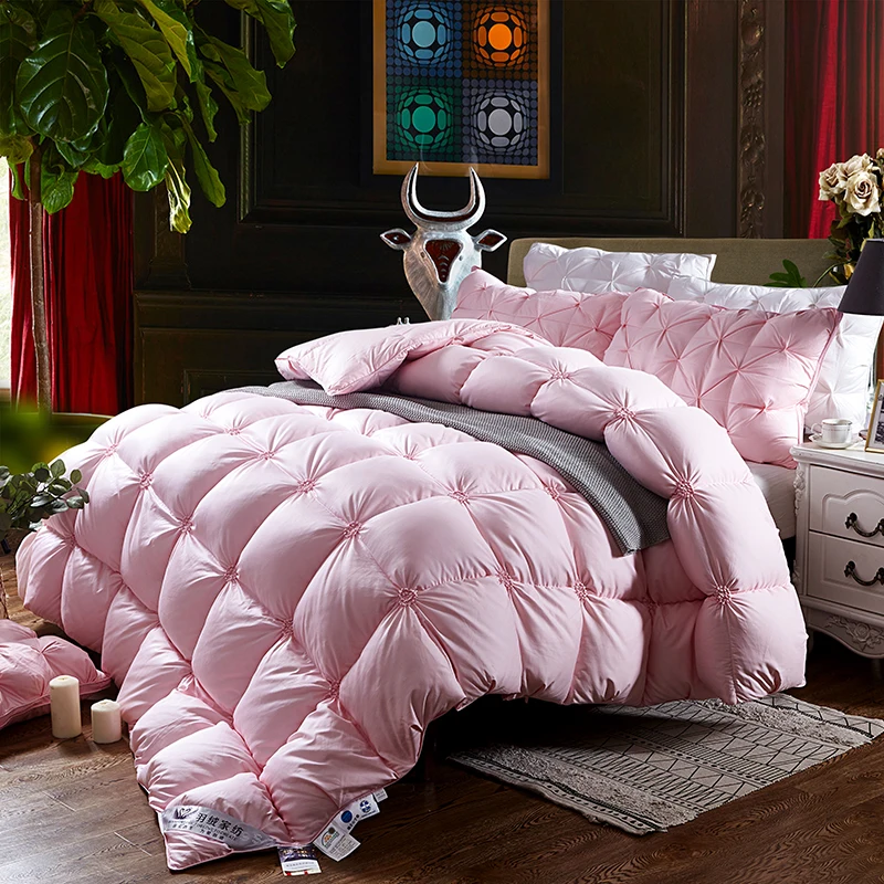 Золотое, однотонное, 3D, теплое одеяло для близнецов, королевы, королевского размера, стеганое одеяло, хлопок, утиный гусиный пух, наполнитель, одеяло, одеяло