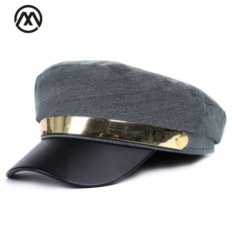 2019 Модные мужские и женские военные кепки высокого качества кожаные золоченые
