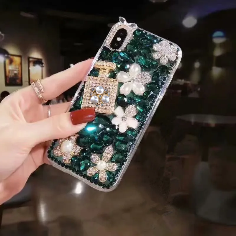 

Bling Luxury Diamond Perfume Bottle Phone Case SamsungA3 A5 A7 2017 A9 A8 A6 PLUS A50 A70 A80 Pearl Flower Soft Capa shell
