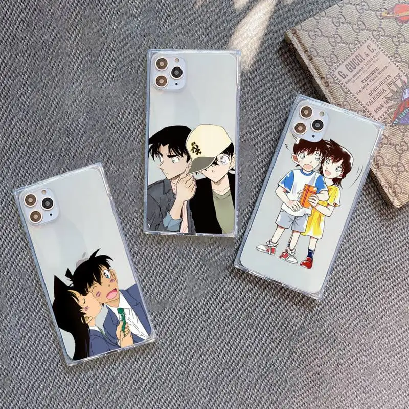 

Detective Conan Phone Case For iPhone 7 8 11 12 X XS XR MINI Pro Max Plus Clear Square Transparent