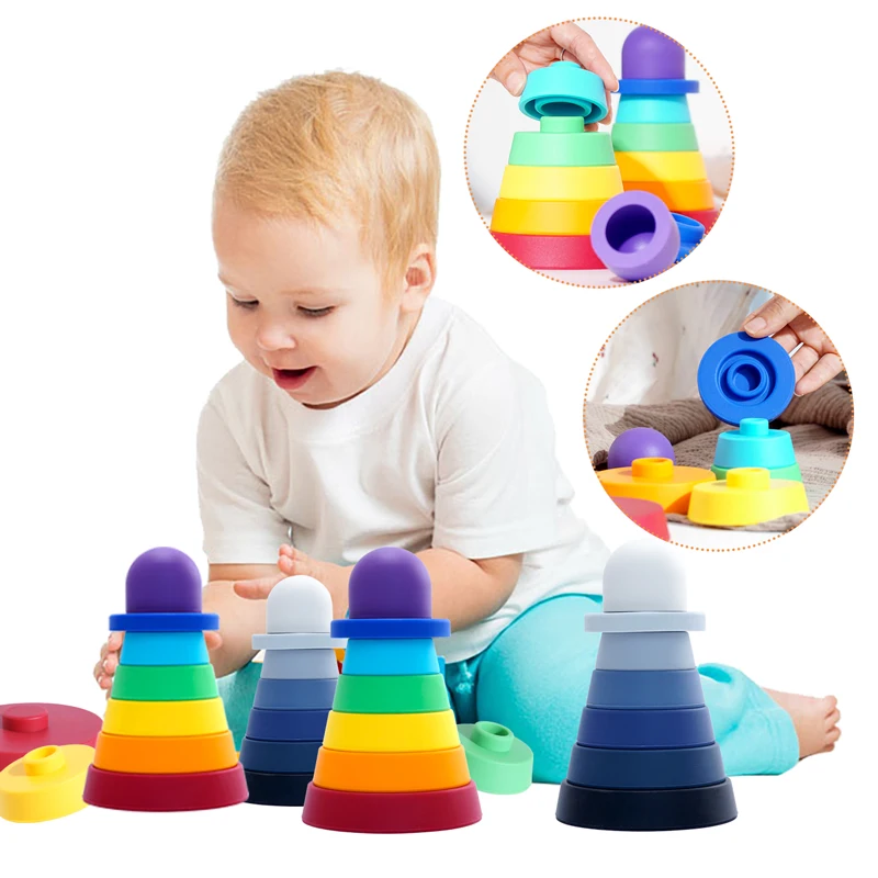 

New Design Silicone Stacked Lighthouse Baby Shower Gifts Teething Infant Chewing Toy Exercise Ability Children's Products