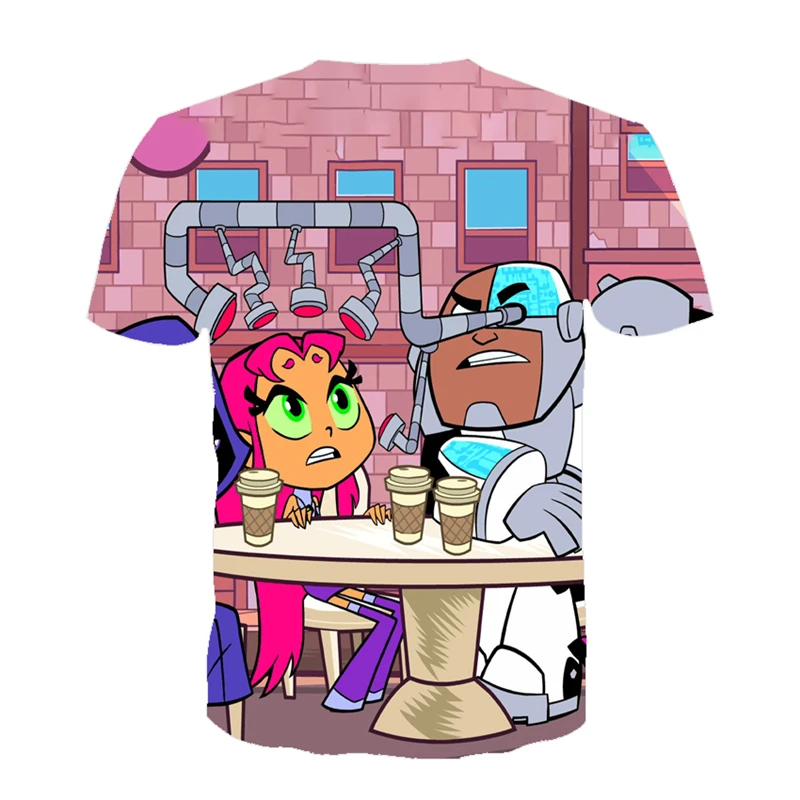 

Hot Summer New Boy Round Neck Short Sleeve T-shirt Turquoise Teen Titans 3D Printed Children's Leisure T-shirt Girl Tops
