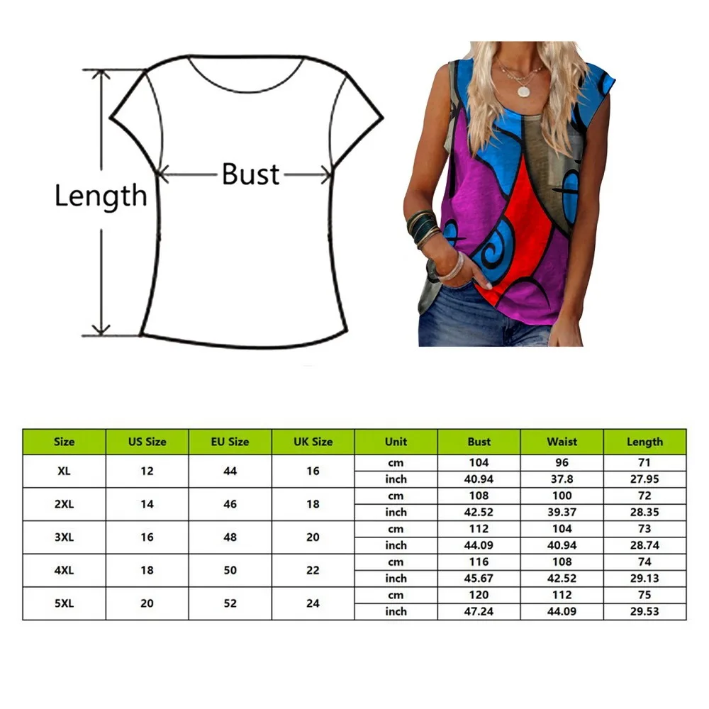 

Women Casual Sleeveless Patchwork Pullover Tank Tops Vintage Loose O-Neck Vest Top Summer Sexy Colorful Print Tee Shirt Clothing