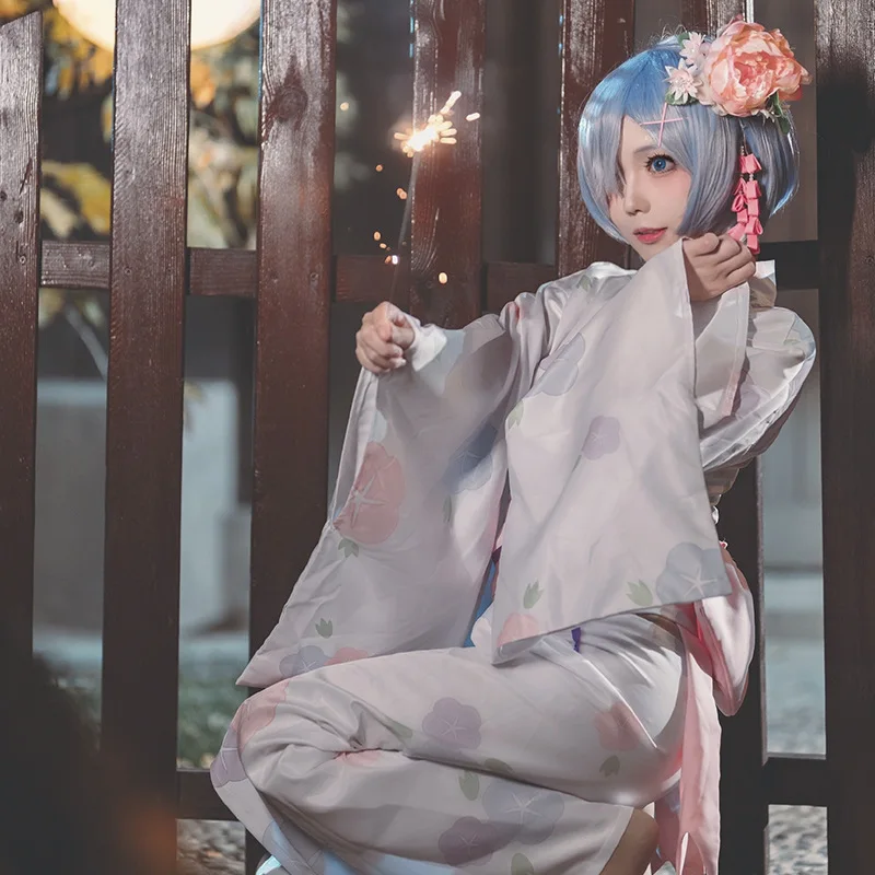 

Костюм-кимоно Rem Ram Cos для Хэллоуина из аниме, полный комплект для костюмированной вечеринки «Re Life In A другой мир», комплект для косплея с хала...