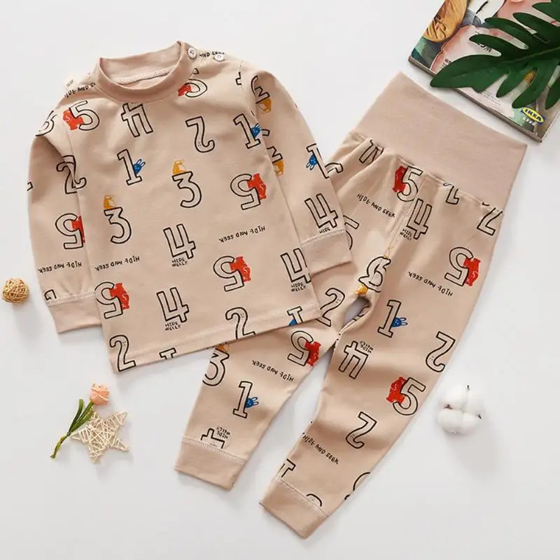 Jocestyle для новорожденных детские пижамы комплект осенне-зимняя одежда, теплая одежда для детей, Детский жилет с принтом из мультфильмов, Высокая Талия хлопковые топы и штаны Рождественская одежда