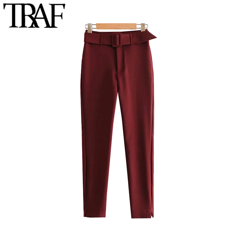 Брюки женские с поясом на молнии высокой талией|Брюки| |