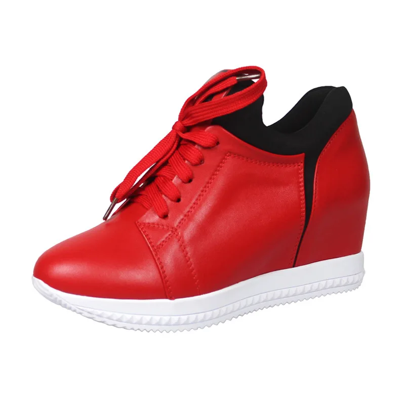

2020 Autumn and Winter New Hidden Height Low Heel Top Layer Cowhide Leisure Sports All-Matching Women's Shoes