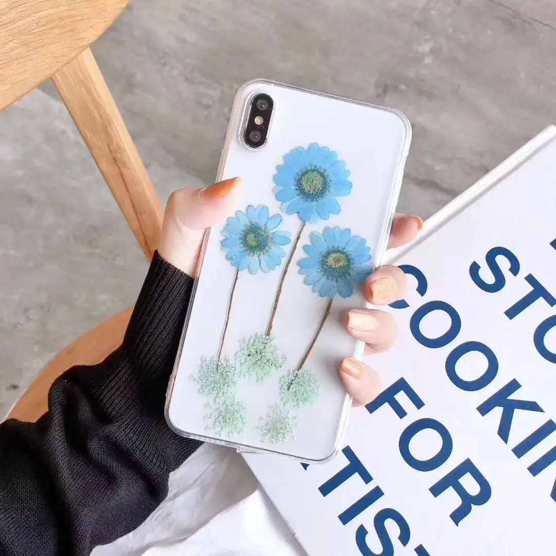 Натуральные высушенные цветы ручной работы Телефон чехол для iPhone 6 6S 7 8 plus Золотая
