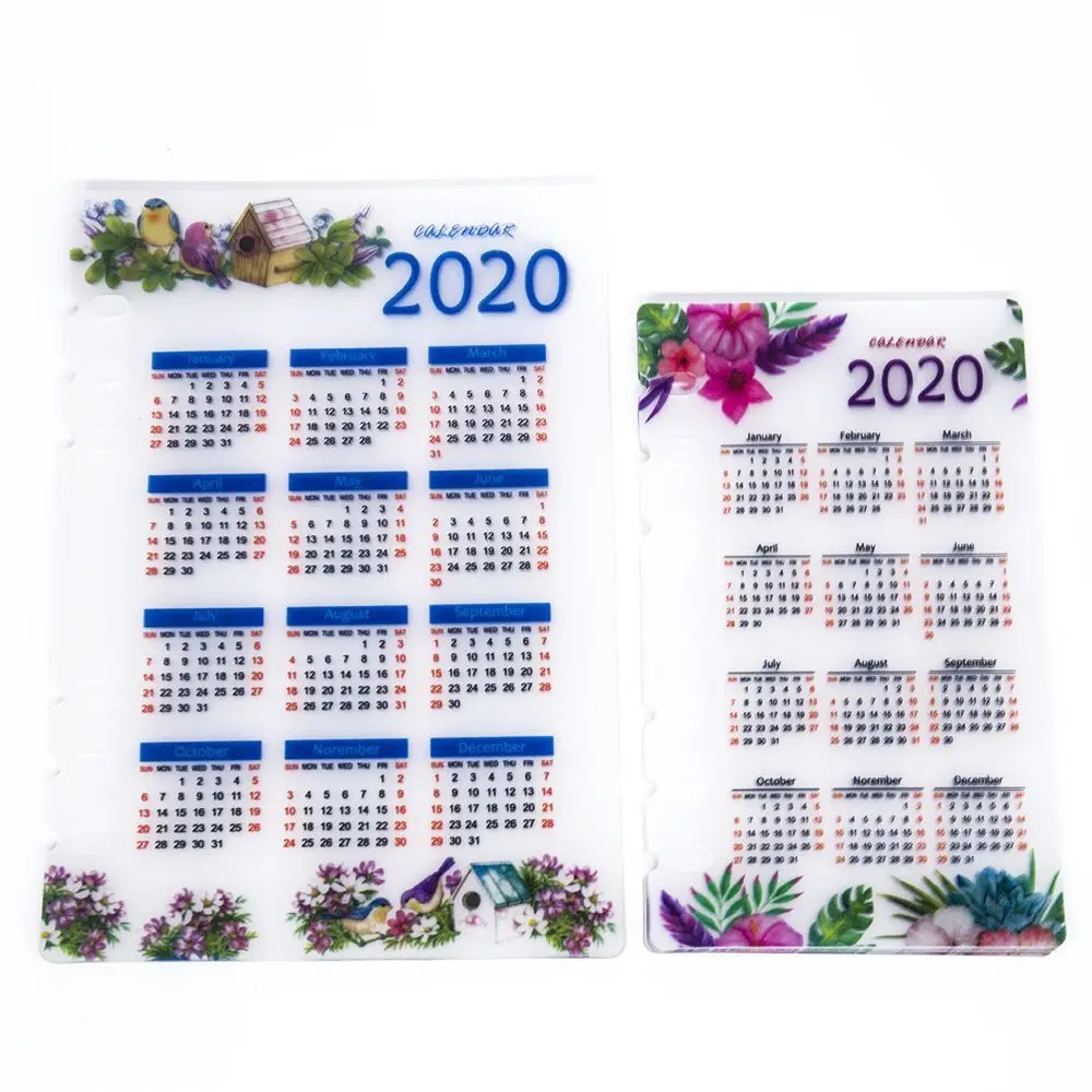 2шт 2020 календарь разделители для ноутбуков A5/A6 страниц 6 отверстий дневник