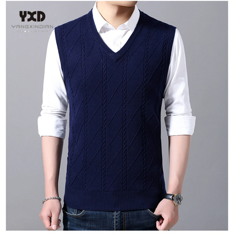 Men Clothes Autumn Winter Warm Wool Men Sweaters Solid color V-Neck Sleeveless Sweater Vest Mens jumpes Pull Homme Jersey Hombre