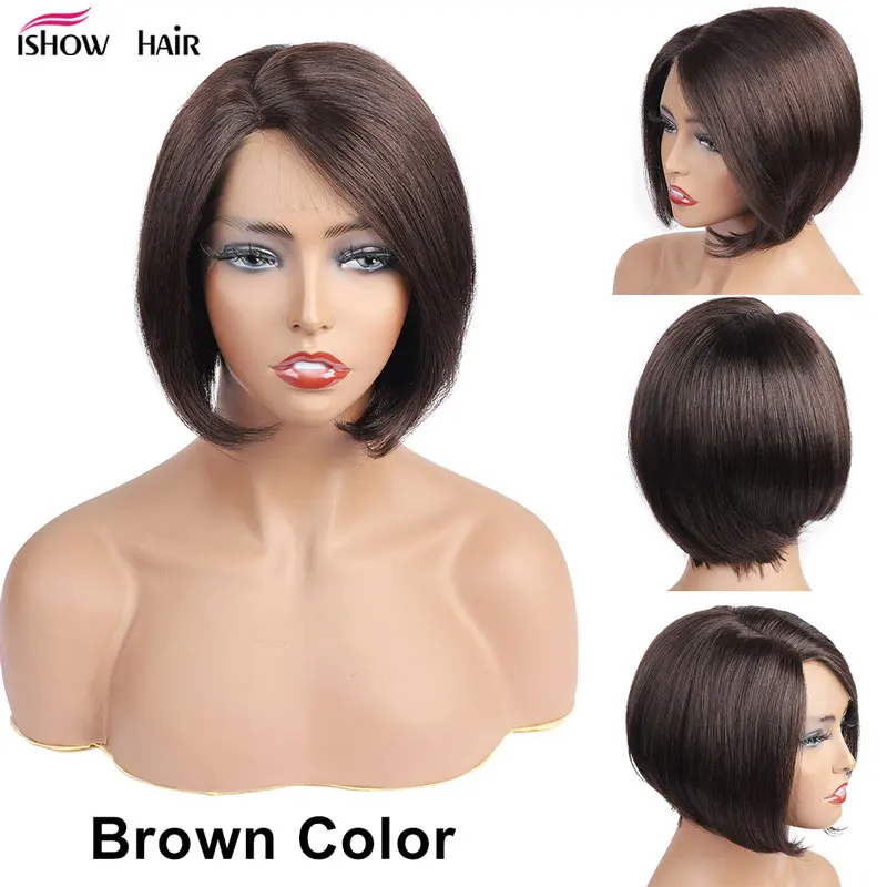 Парик Pixie Cut Ishow Короткие парики для женщин цветные человеческие волосы ed