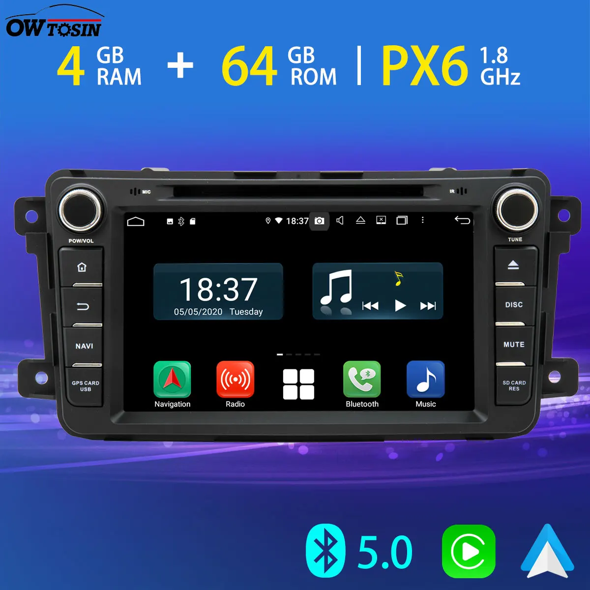 Автомобильный DVD-плеер 8 дюймов 1280*720 для Mazda CX-9 2009-2015 GPS-навигация радио Android 10 PX6 4 + 64