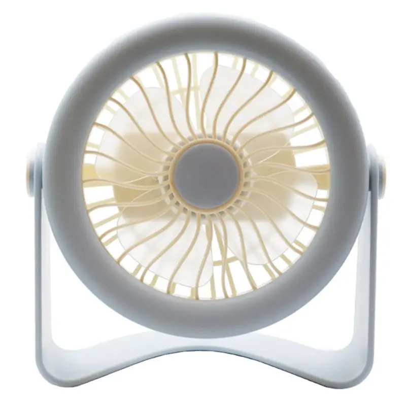 

M5TE Simple Table Tiny Round Fan Quiet Operation with Light Adjustable Tilt 360 Degree Rotating USB Rechargeable Household