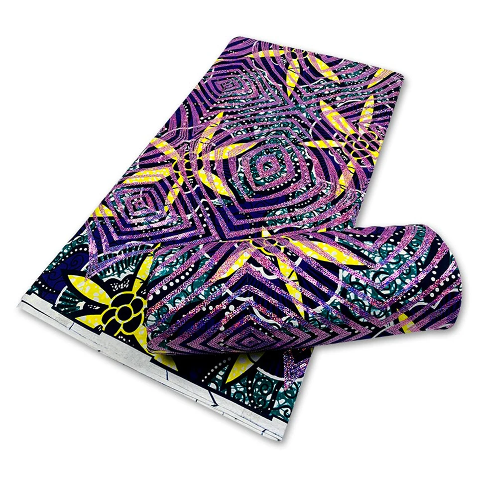 

Latest Sequins African Fabrics 100% Cotton Batiki Wax Prints Kitenge/Pagnes/Kikwembe Embroidered Sequins YXL-9