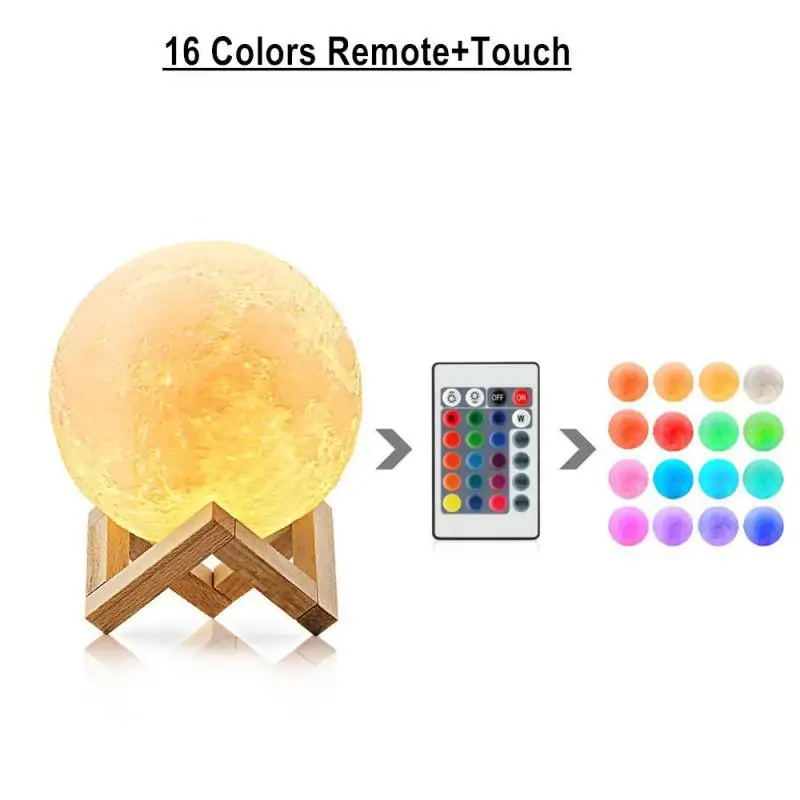 Перезаряжаемая Светодиодная лампа в виде Луны с 3D рисунком Ночной светильник