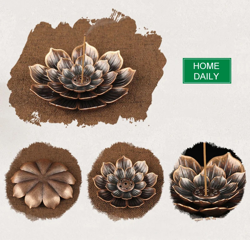 

1PC Alloy Incense Burner Stick Holder Plate Buddhism Lotus Censer Bronze Nasturtium Incense Burner Wholesale