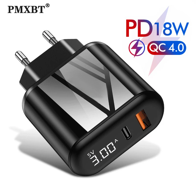 Зарядное устройство USB 18 Вт QC 3 0 4 PD быстрая зарядка светодиодный дисплей Type C