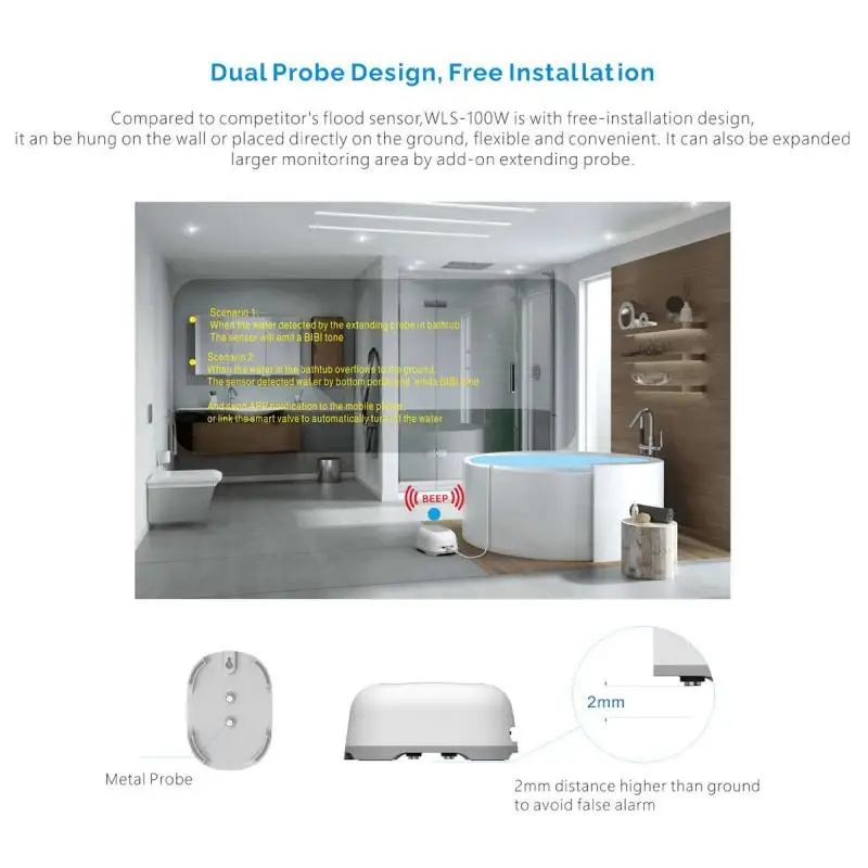 

Smart WiFi Water Leak Sensor Detector Overflow Alarm App Control Home Security