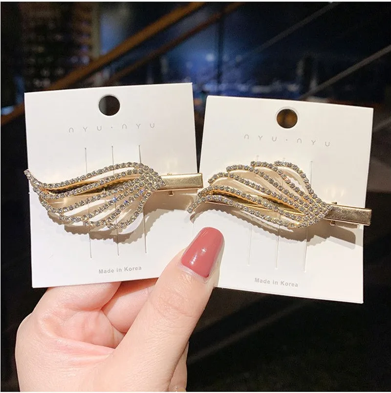 

Sweet Metal Crystal Hairpin Fashion Luxury Gold Silver Wings Lady Hairpin Fashion Hairpin Jewelry 2021 Trend