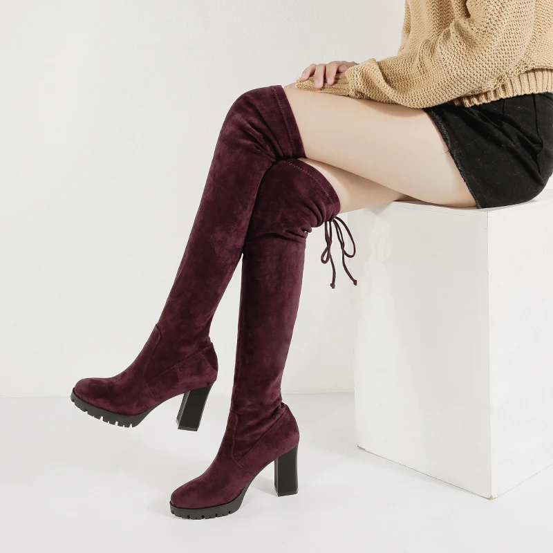 2019 Для женщин модные сапоги выше колена зимние женские высокие замшевые плюшевые