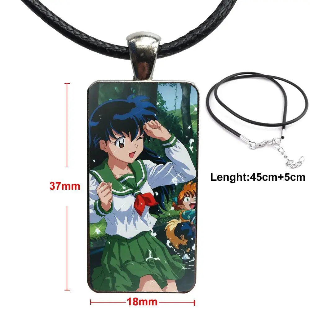 

For Men Women Cute Anime Inuyasha Stainless Steel Color Glass Cabochon With Rectangle Shaped Pendant Choker Necklace